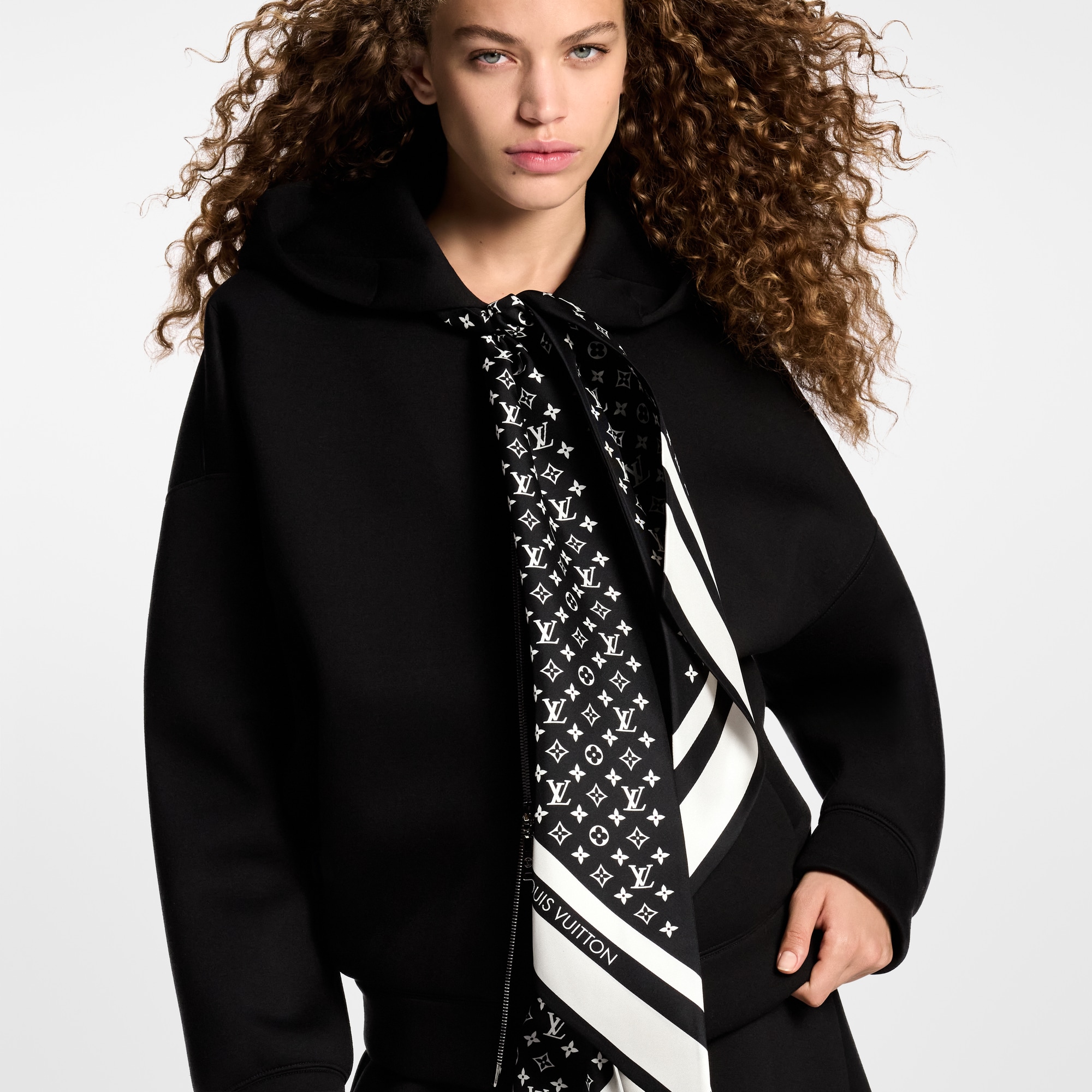 Felpa con zip, inserti di foulard con motivo Monogram e cappuccio